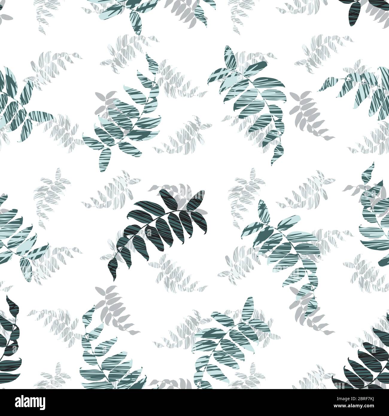 Vector white green mint leaves with zig zag texture print seamless pattern. Suitable for fabric