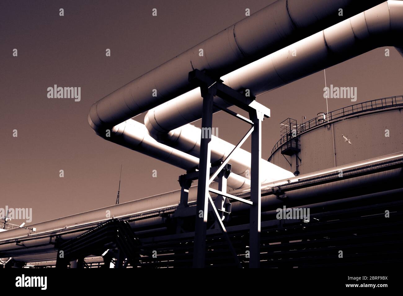 Pipeline and pipe rack of petroleum industrial plant. Offshore Industry ...