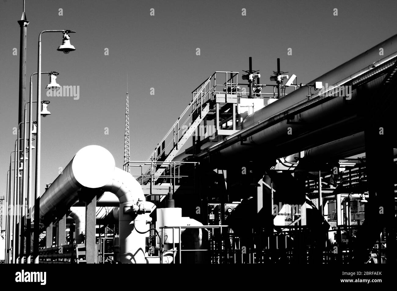 Pipeline and pipe rack of petroleum industrial plant. Offshore Industry