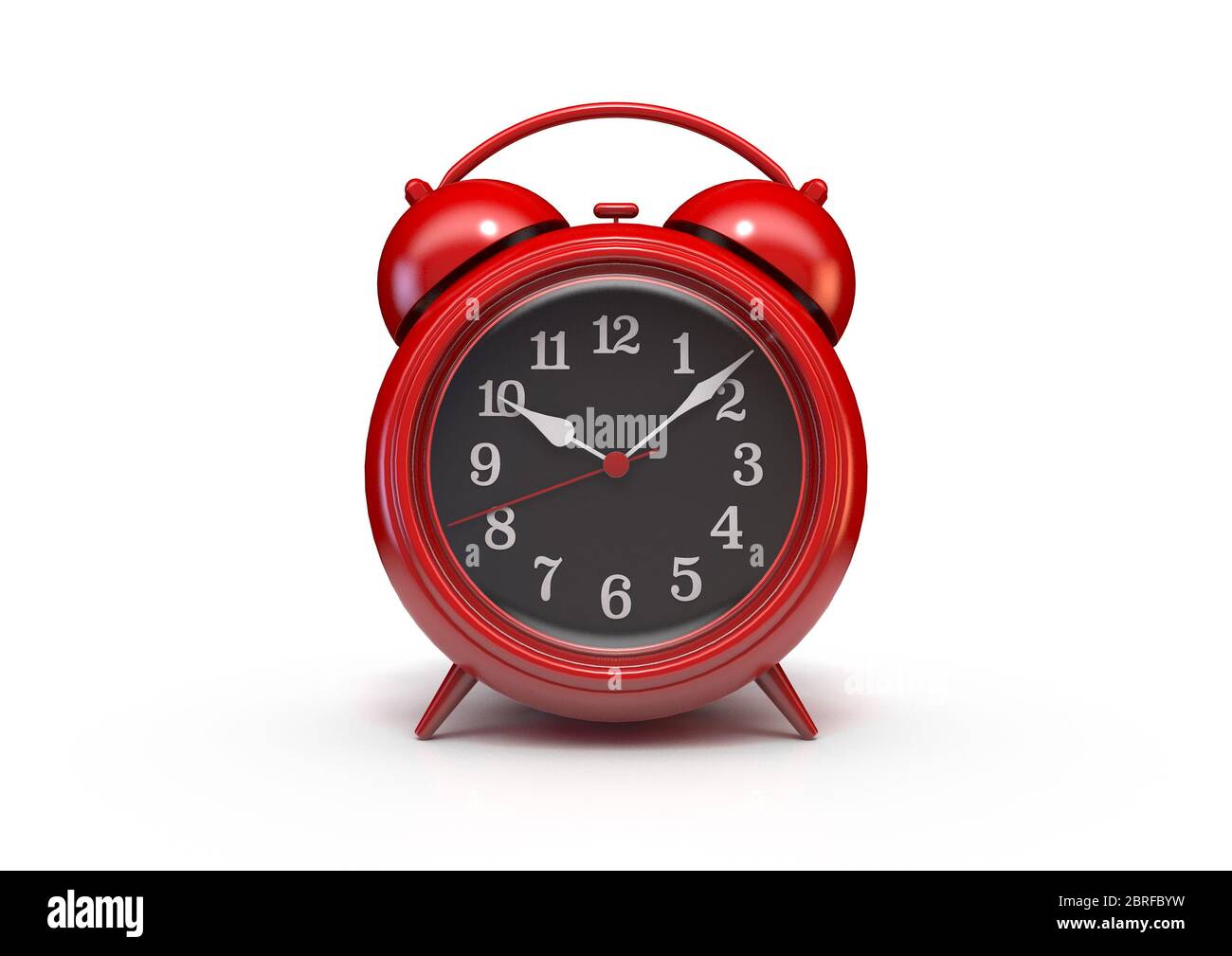 A red vintage metal desk clock on an isolated white studio background - 3D Render Stock Photo
