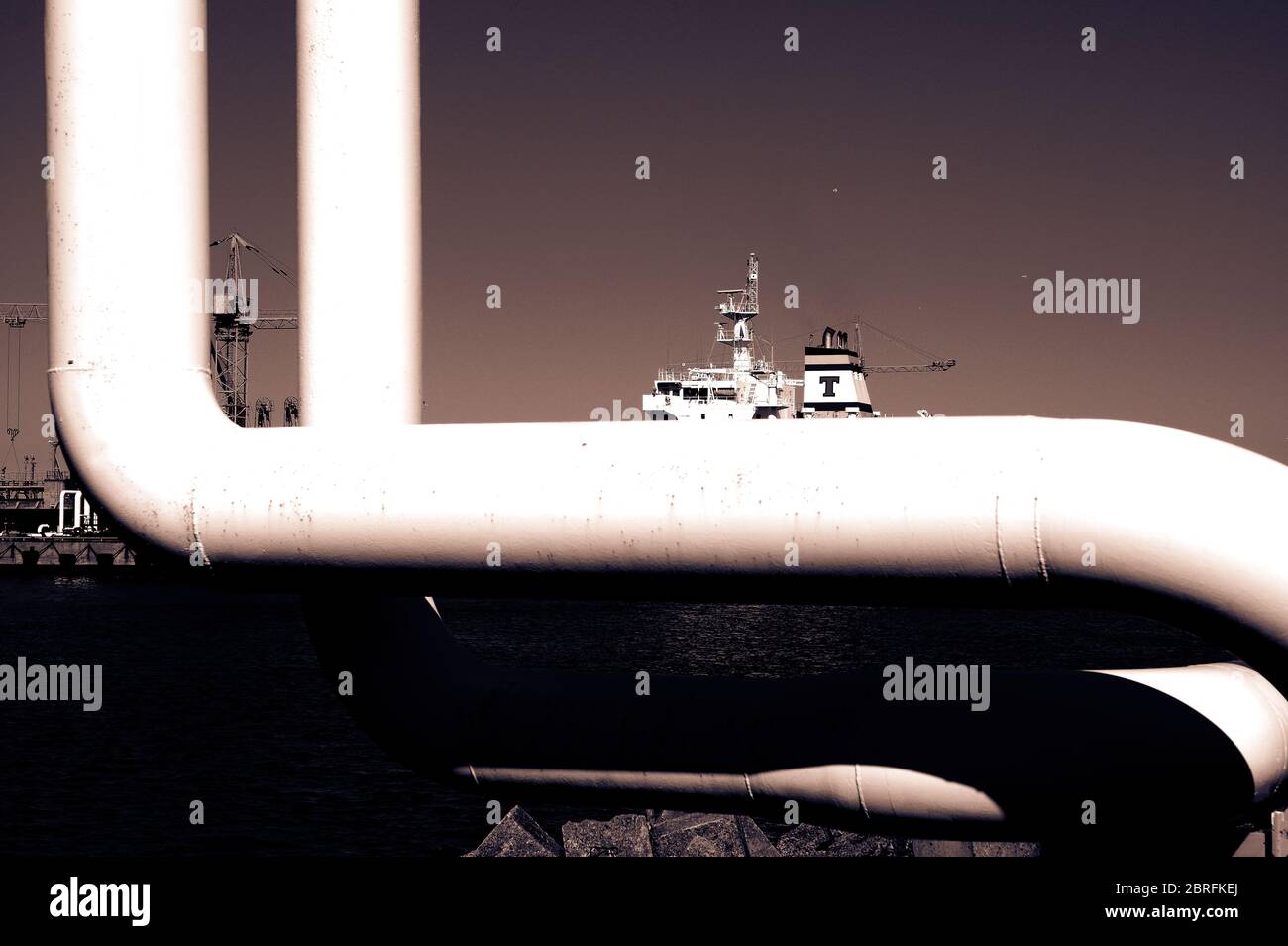 Pipeline and pipe rack of petroleum industrial plant. Offshore Industry ...