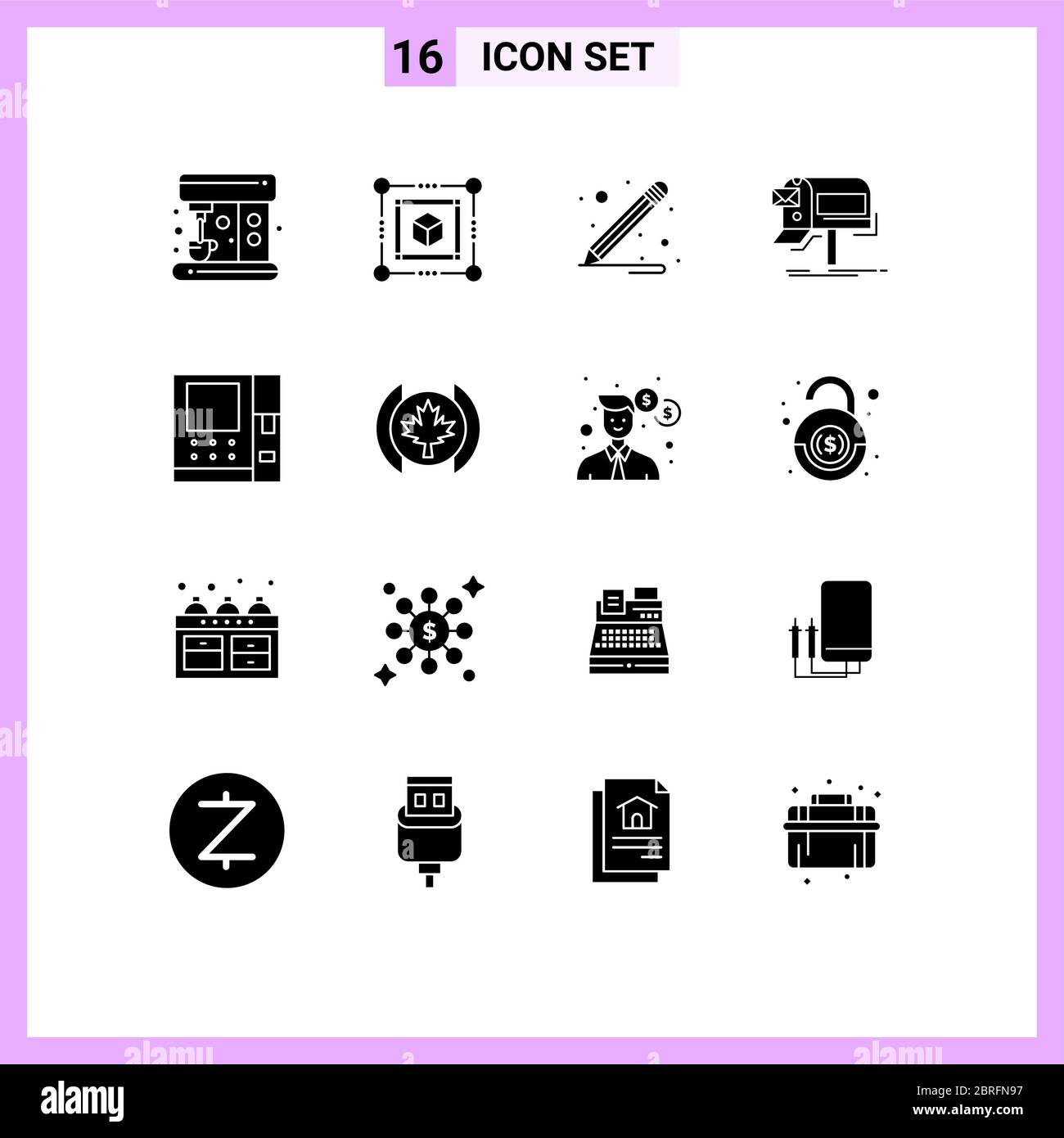 Pictogram Set of 16 Simple Solid Glyphs of leaf, money, campaigns, cash, mail Editable Vector Design Elements Stock Vector