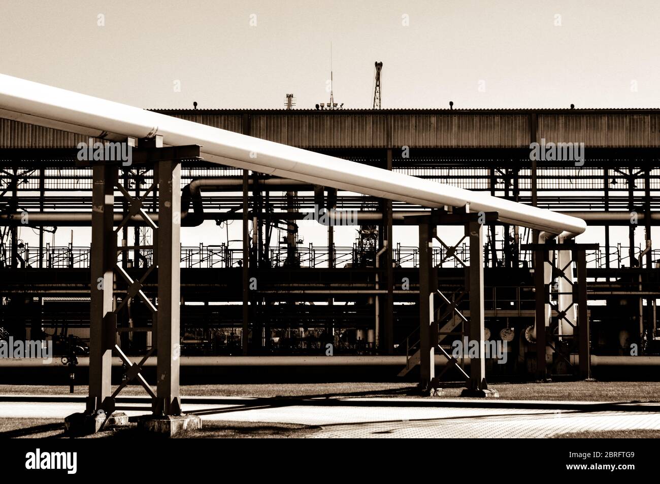 Pipeline and pipe rack of petroleum industrial plant. Offshore Industry ...