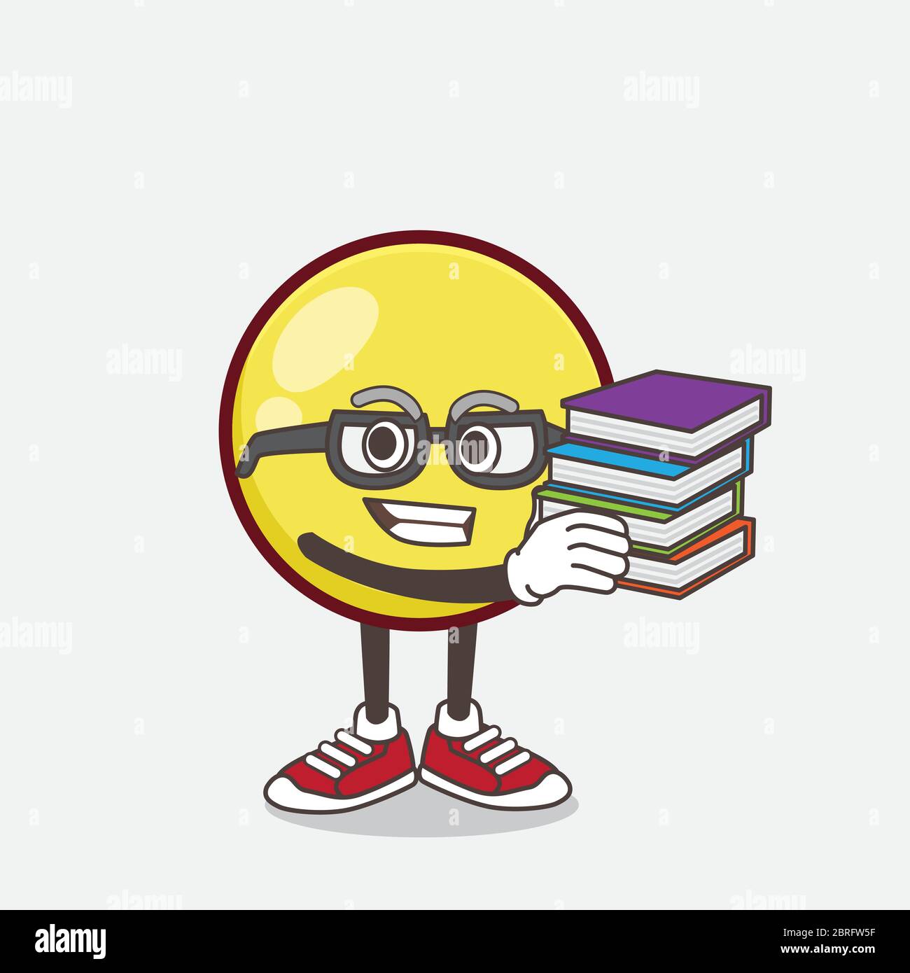 An illustration of Yellow Emoticon cartoon mascot character studying ...