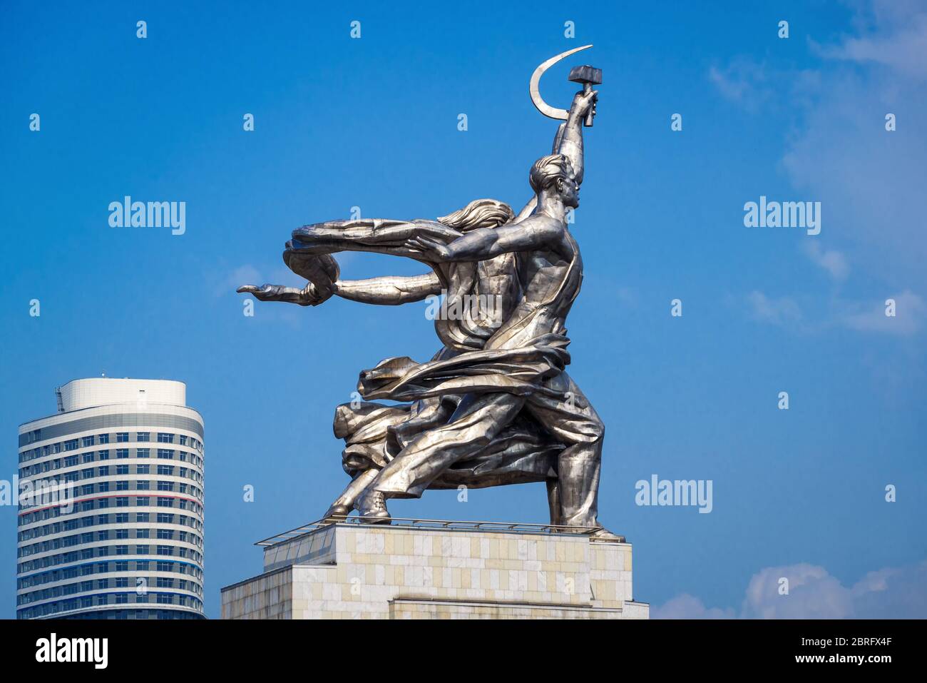 Famous soviet monument Worker and Kolkhoz Woman (Worker and Collective Farmer) of sculptor Vera Mukhina. Made of stainless ste Stock Photo