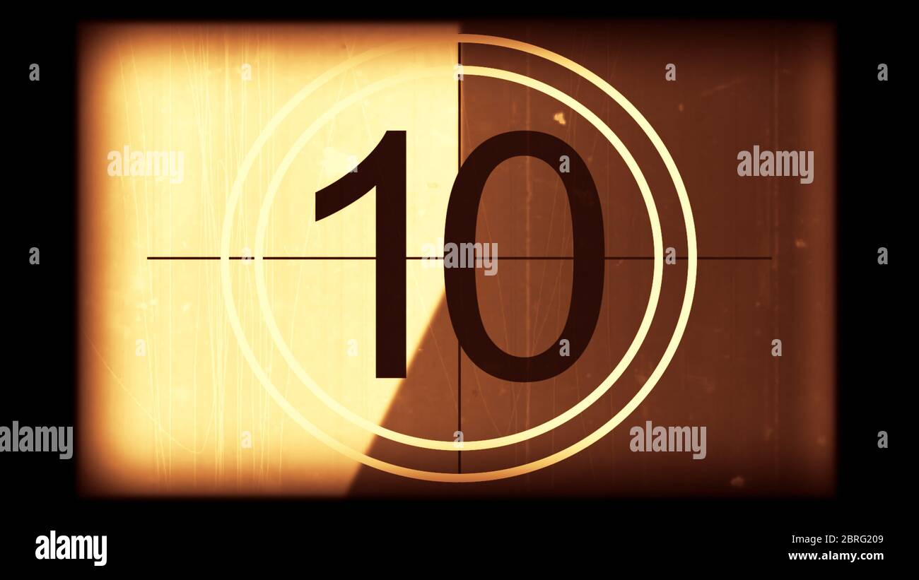 3D rendering of a monochrome universal countdown film leader. Countdown