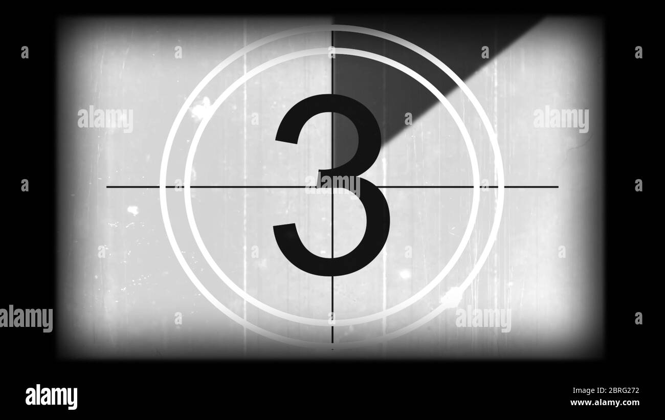 3D rendering of a monochrome universal countdown film leader. Countdown