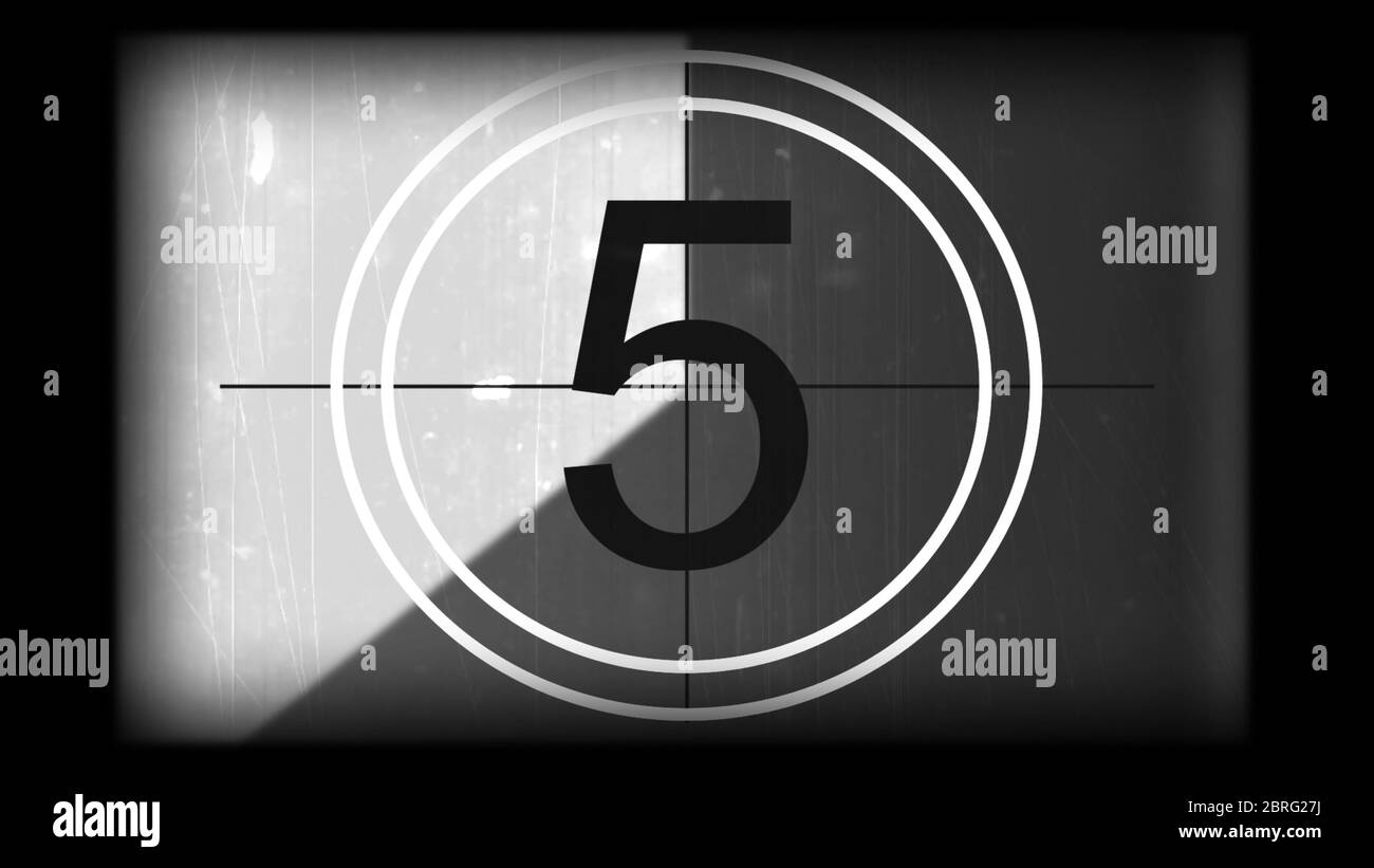 3D rendering of a monochrome universal countdown film leader. Countdown