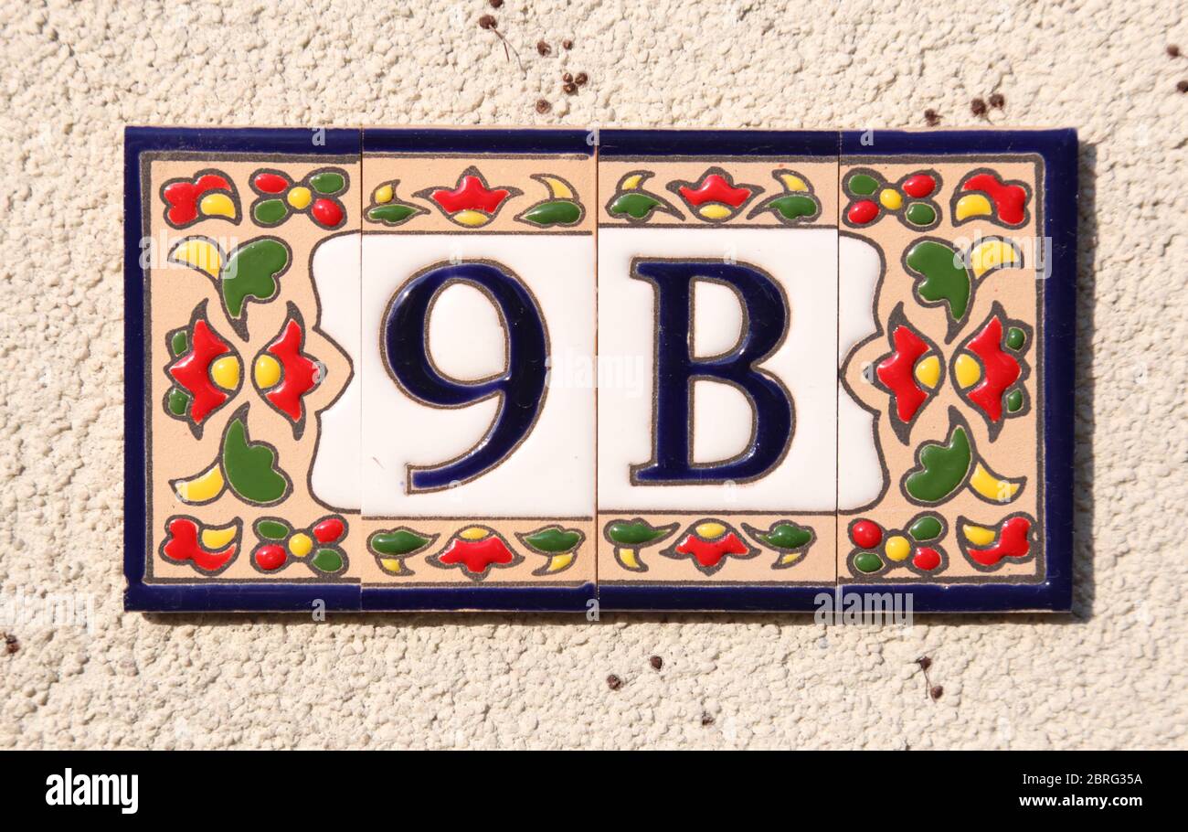 Cracow. Krakow. Poland. House number plaque reading 9B. Stock Photo