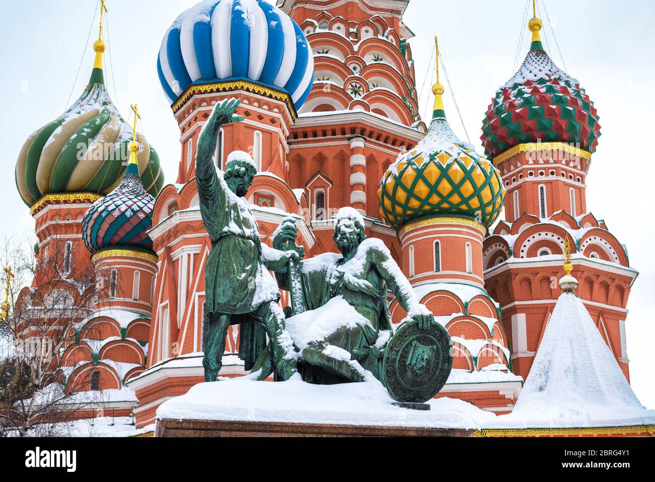 St. Basil`s Cathedral and monument to Minin and Pozharsky on the Red ...