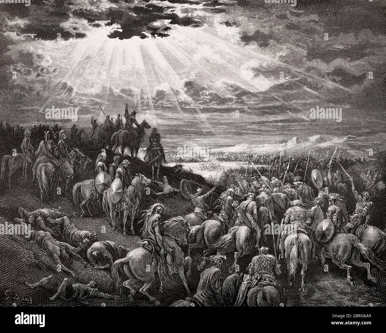Joshua Commanding the Sun to Stand Still, Old Testament, by Gustave Doré, 1863 Stock Photo