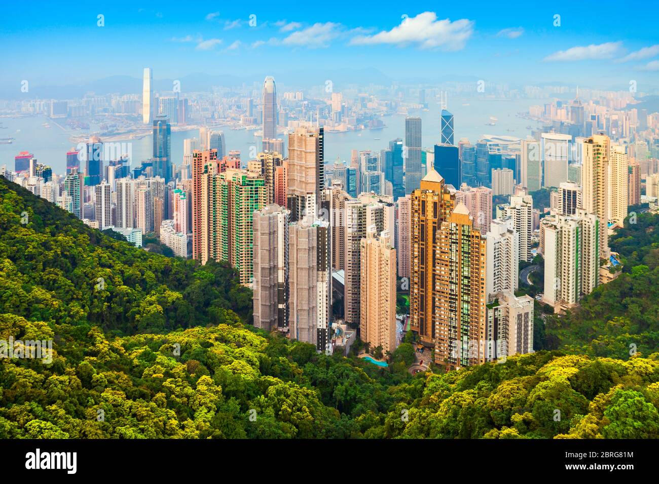 Hong Kong skyline aerial panoramic view from the Victoria Peak ...