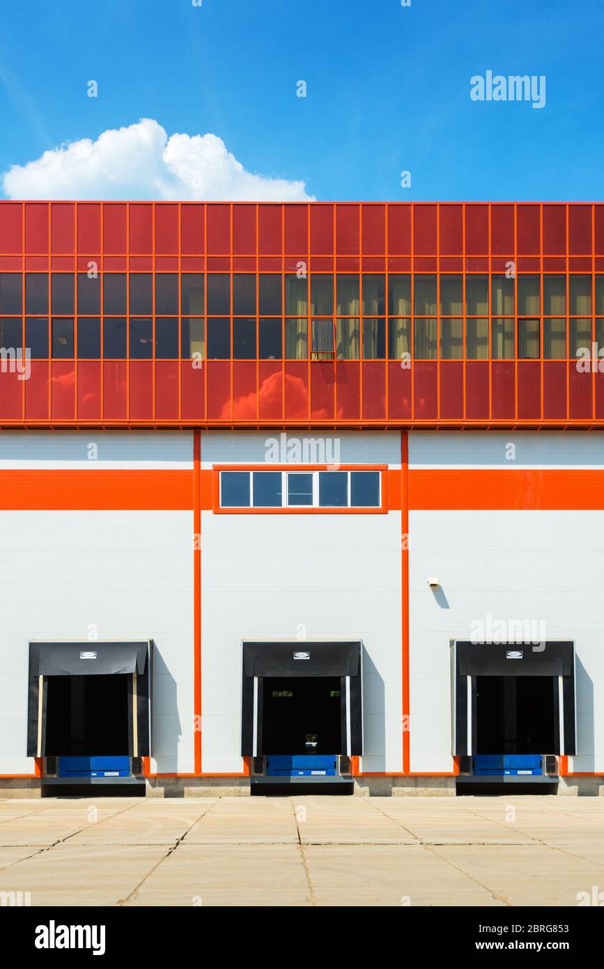 Front view of loading docks of warehouse Stock Photo