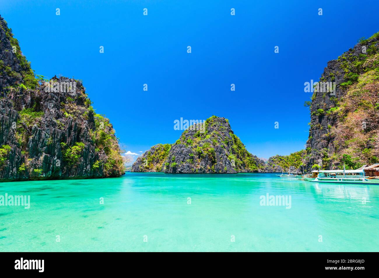 Blue lagoon tropical landscape at the Coron island bay in Palawan province Philippines Stock Photo