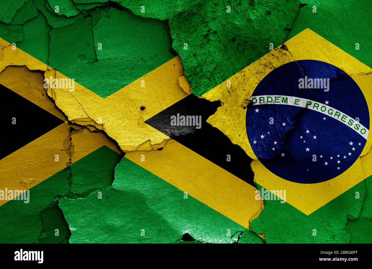 flags of Jamaica and Brazil painted on cracked wall Stock Photo - Alamy