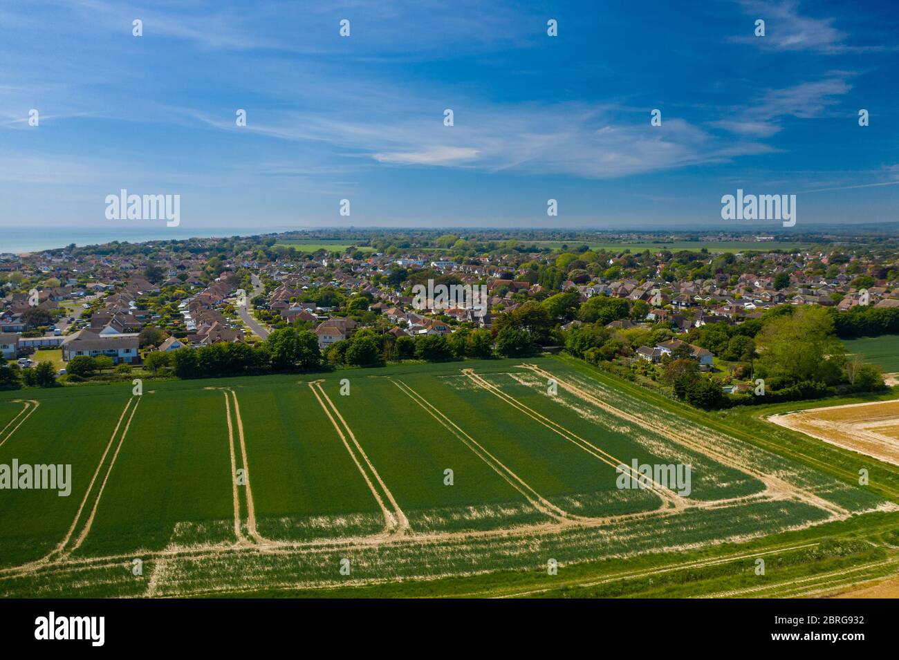 Beautiful springtime aerial photo of Ferring Village in West Sussex