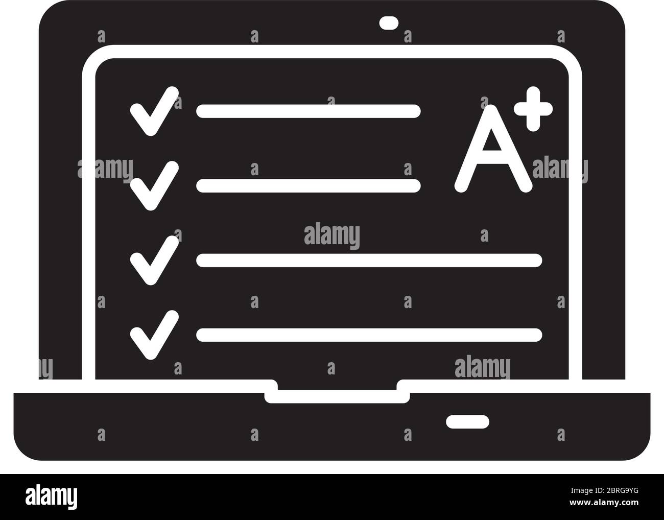 online learning concept, laptop computer with academic note icon over ...