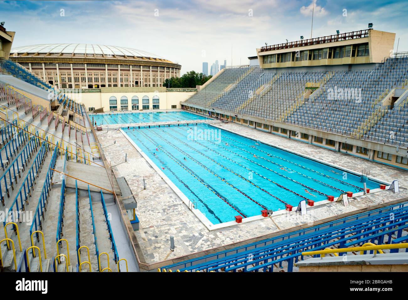 The old sports swimming pool in the Luzhniki Stadium in Moscow, Russia Stock Photo