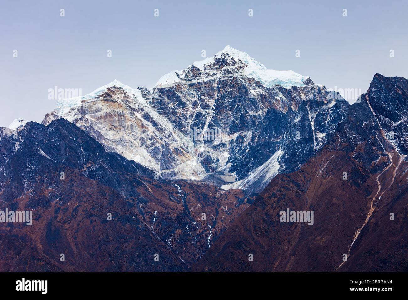 Kangtega mountain landscape in Everest or Khumbu region in Himalaya in Nepal at sunset Stock Photo