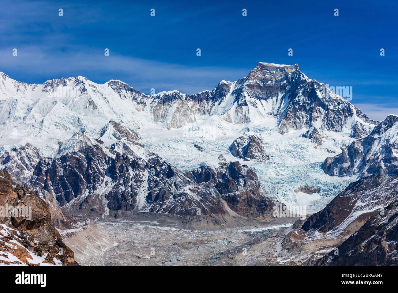 Gyachung Kang mountain landscape in Everest or Khumbu region in Himalaya, Nepal and China border Stock Photo