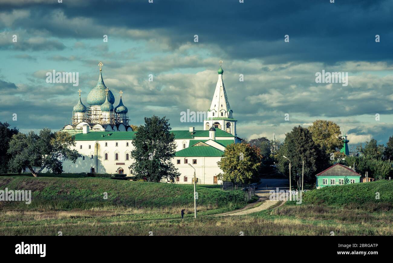 Suzdal Kremlin in the evening. Ancient town of Suzdal is part of Golden Ring of Russia and site of UNESCO. Stock Photo