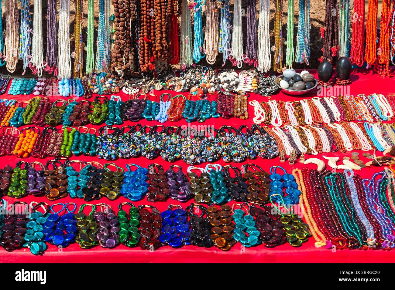 Indian ethnic jewelry and beads at the local market in Delhi, India