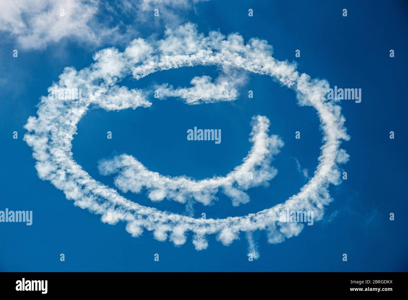 happy smiley face emoji written in sky by plane,florida,usa Stock Photo