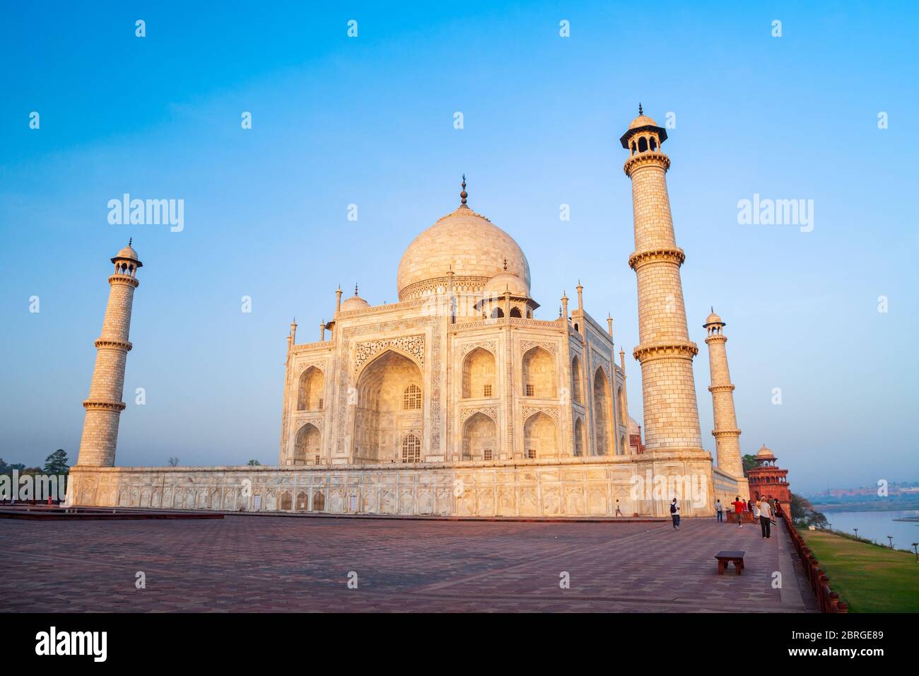 Taj Mahal is a white marble mausoleum on the bank of the Yamuna river ...