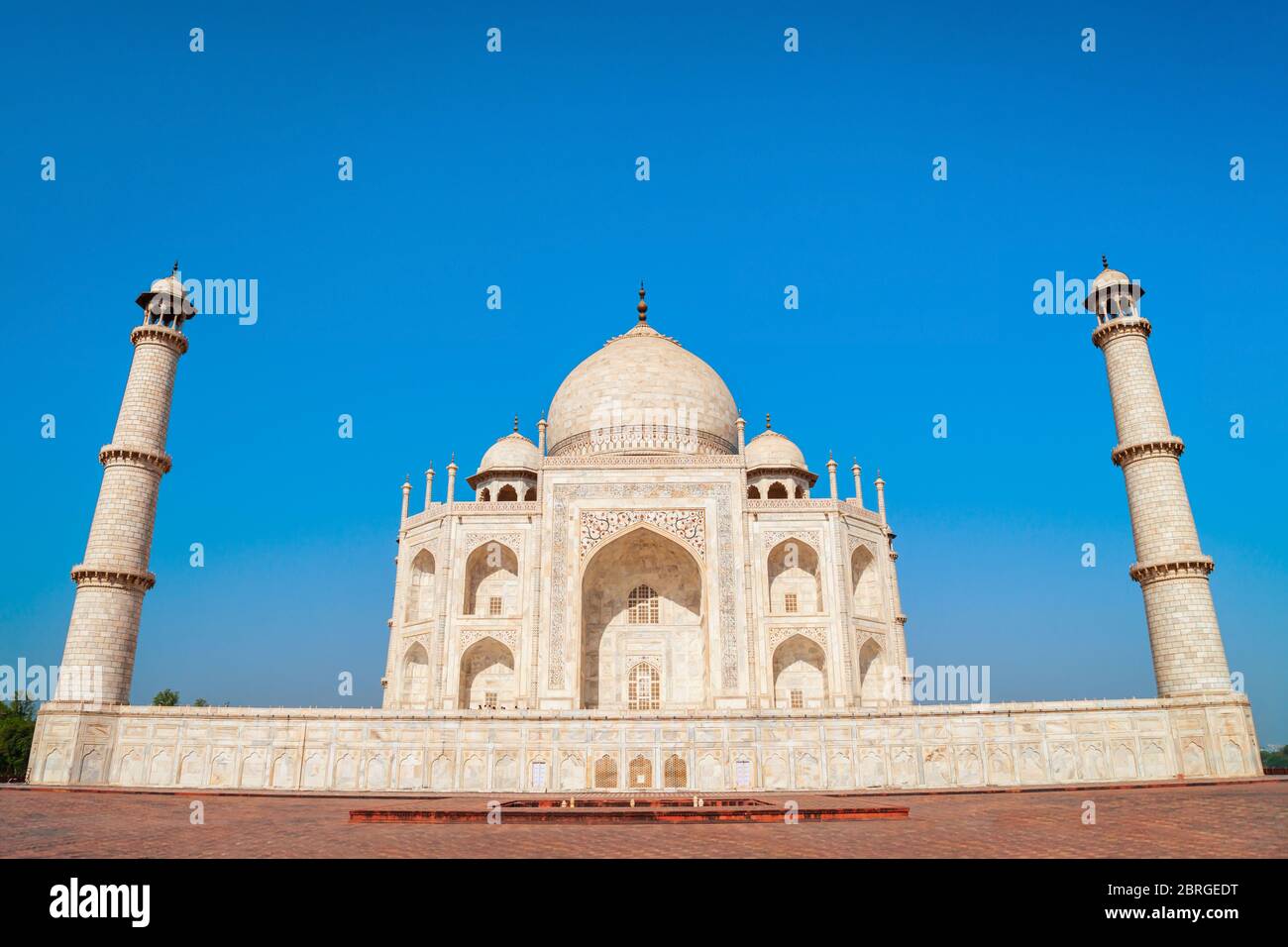 Taj Mahal is a white marble mausoleum on the bank of the Yamuna river ...