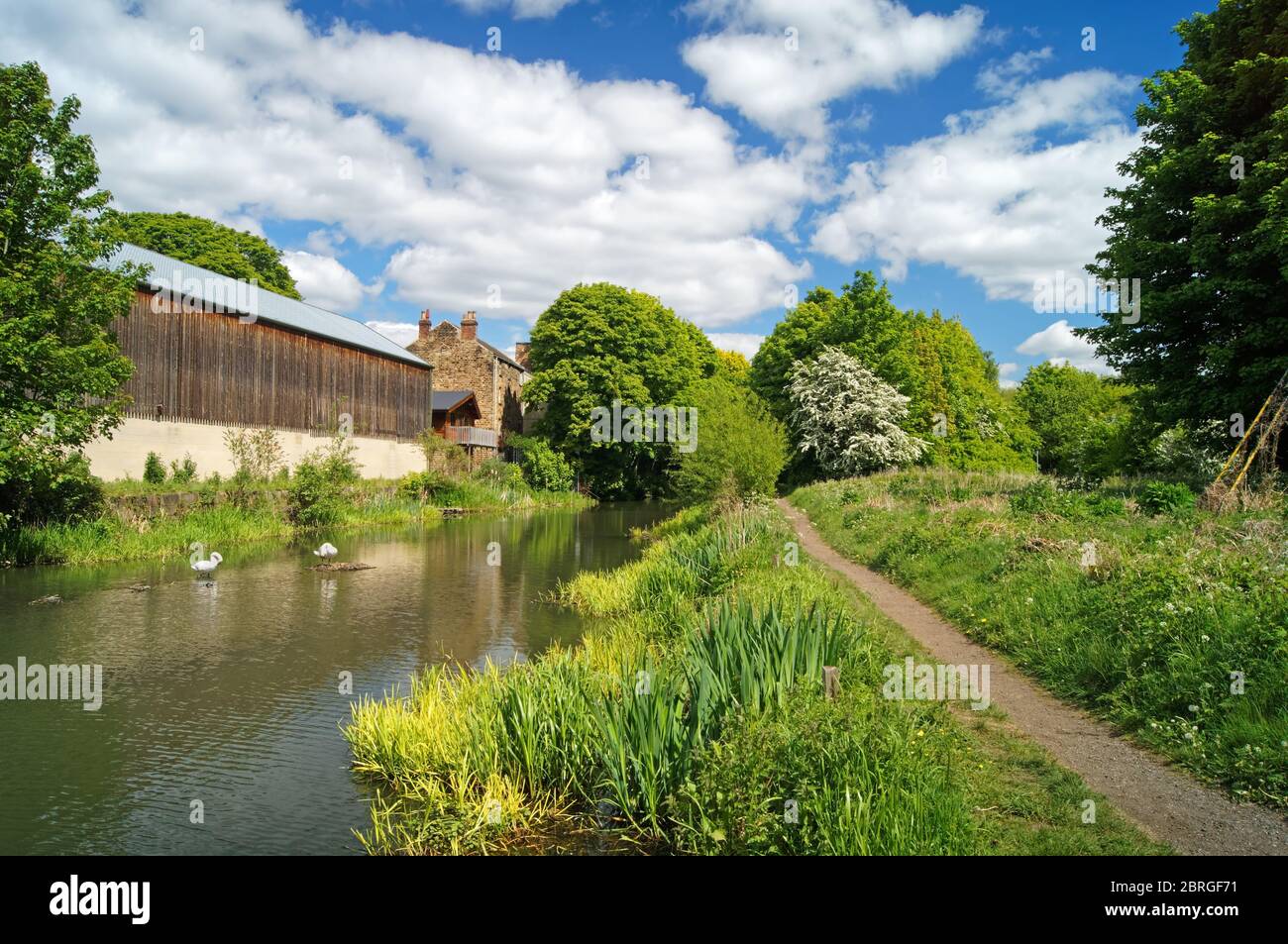 UK,South Yorkshire,Elsecar,Buildings next to Elsecar Canal Stock Photo