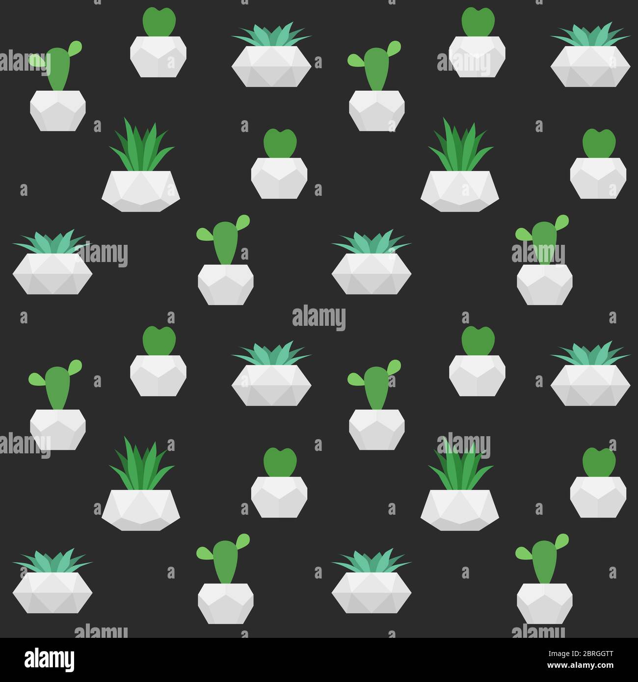 Succulents seamless pattern. Vector background with flowers in pots. For fabric print, wallpaper design Stock Vector