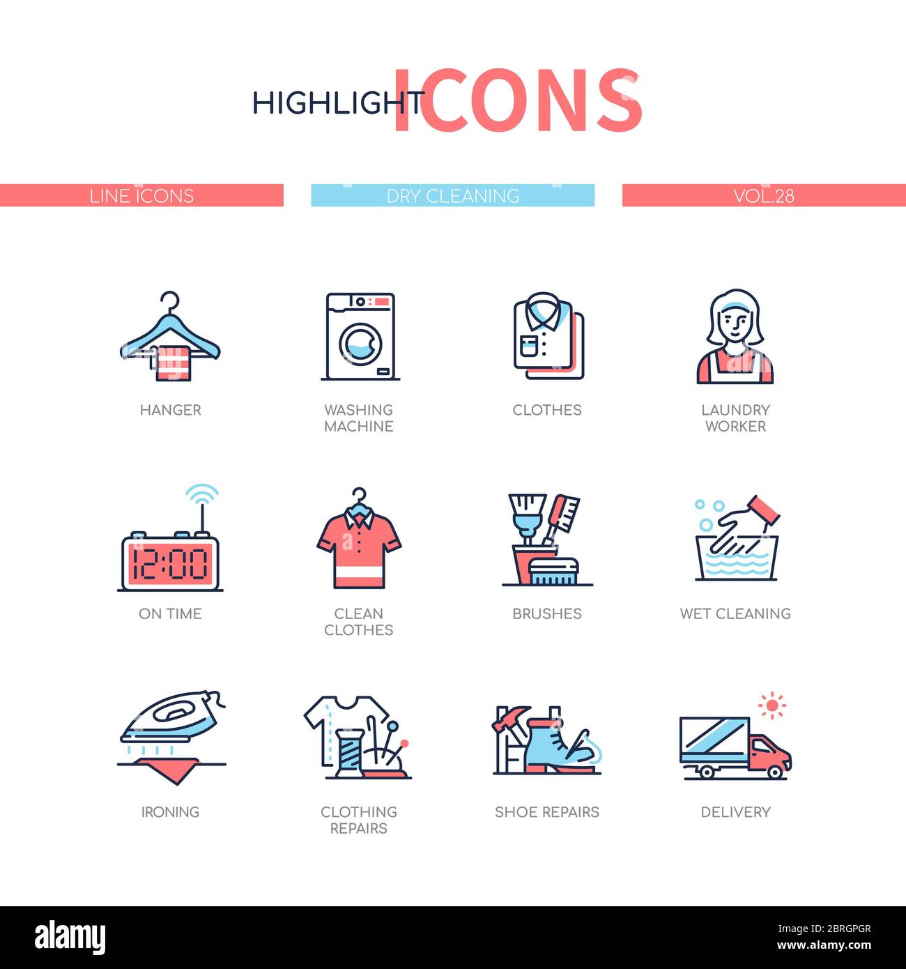Dry cleaning - line design style icons set Stock Vector