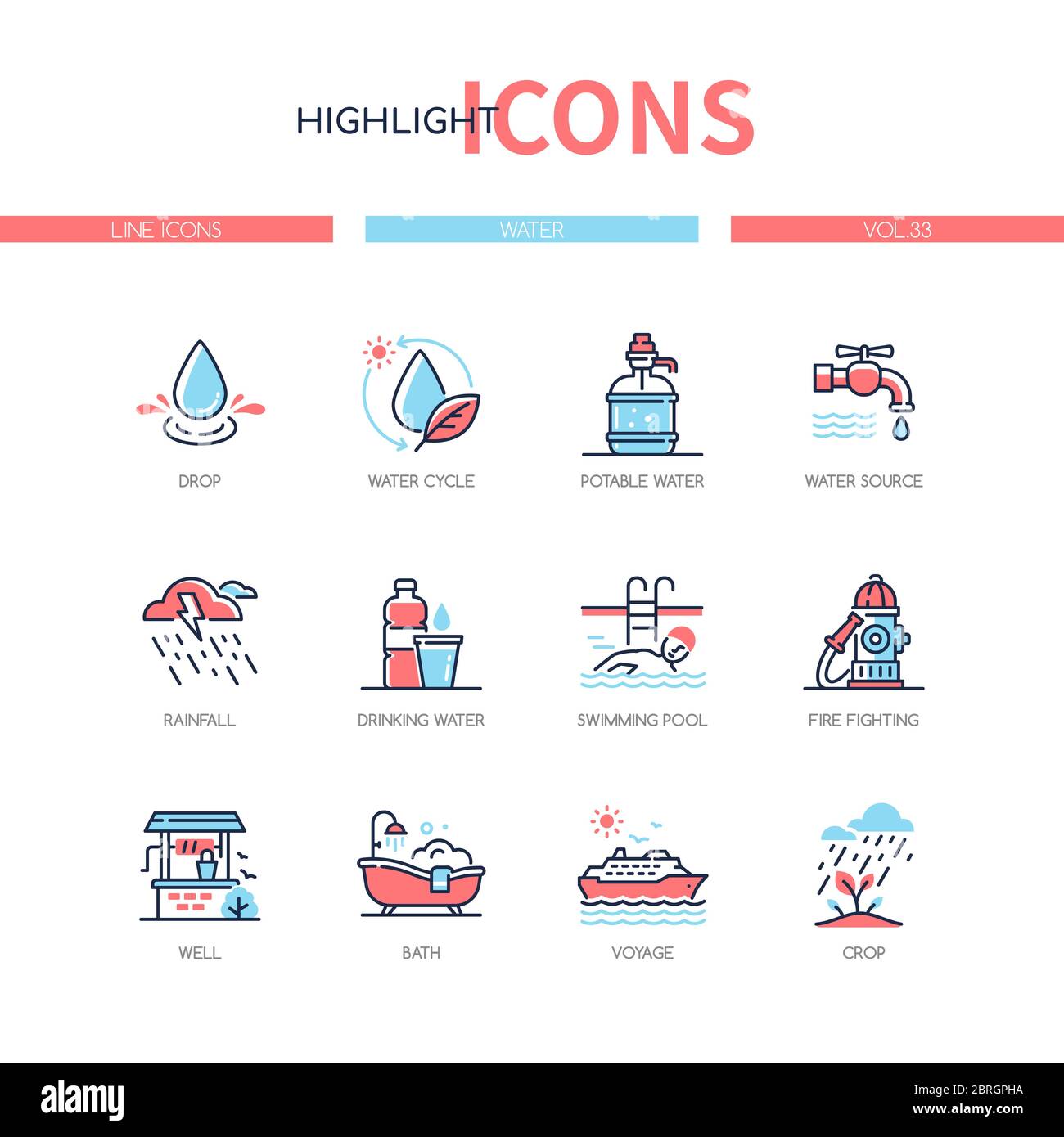 Water conditions - line design style icons set Stock Vector