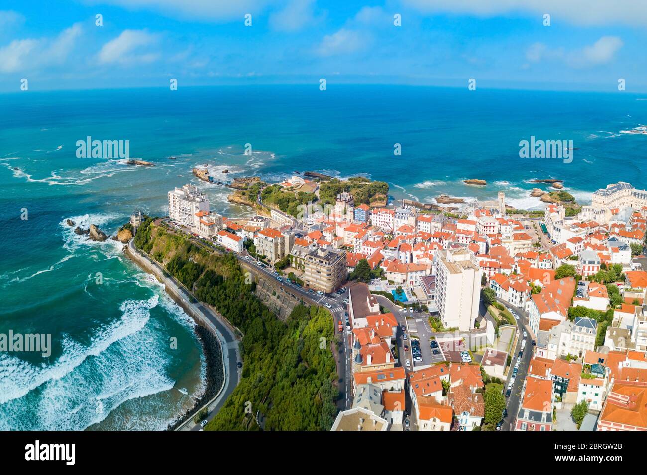 Biarritz aerial panoramic view. Biarritz is a city on the Bay of Biscay on the Atlantic coast in France. Stock Photo