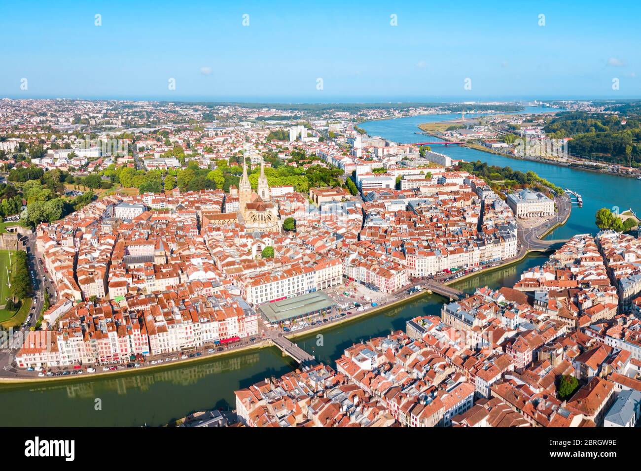 Bayonne aerial panoramic view. Bayonne is a city and commune in south ...