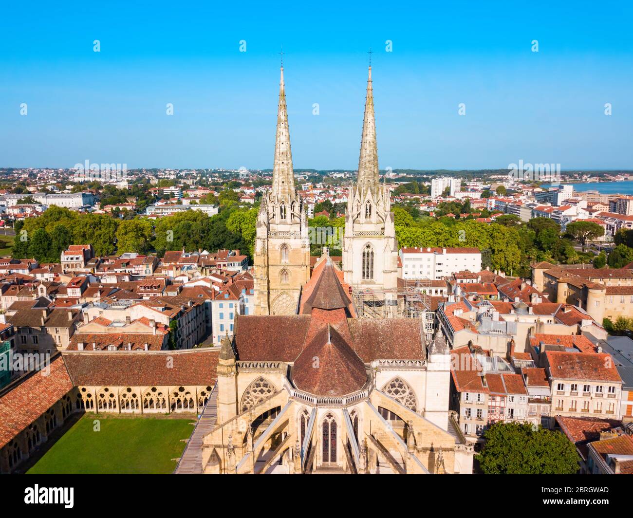 The Cathedral of Saint Mary or Our Lady of Bayonne aerial panoramic view, roman Catholic church in Bayonne town in France Stock Photo