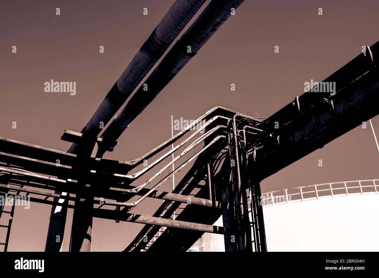 Pipeline and pipe rack of petroleum industrial plant. Offshore Industry ...