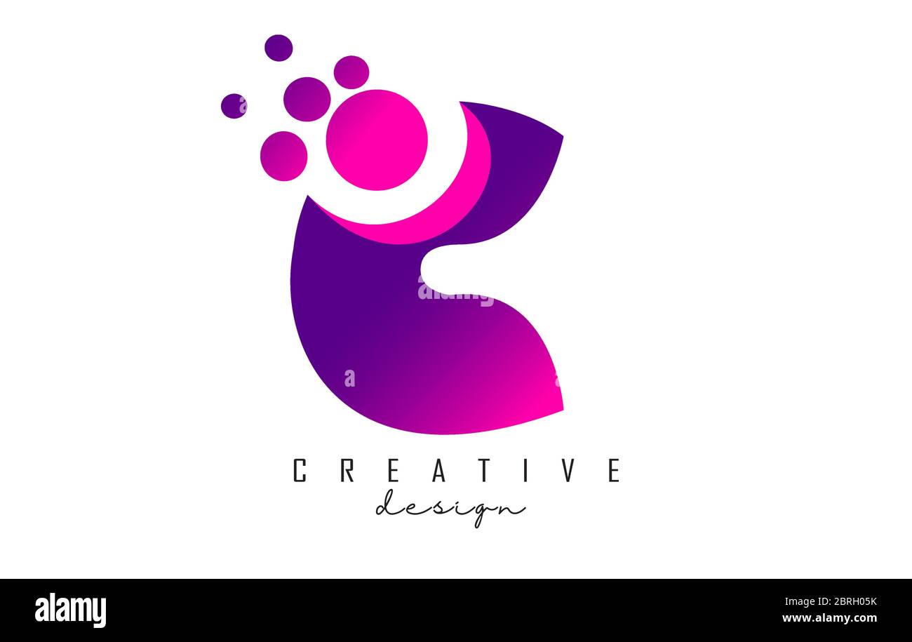 C Dots Letter Logo with Purple Pink Bubbles Vector Illustration. Dots ...