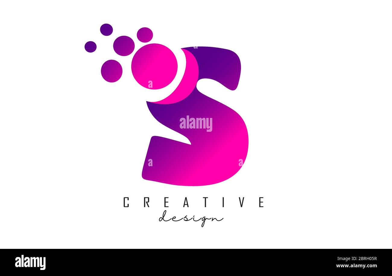 S Dots Letter Logo with Purple Pink Bubbles Vector Illustration. Dots ...