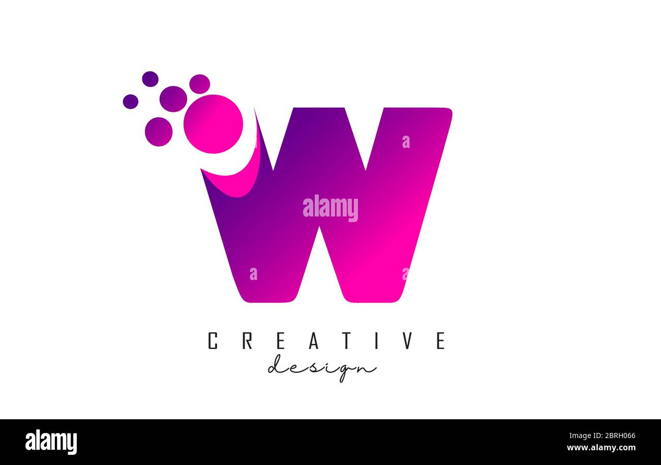 W Dots Letter Logo with Purple Pink Bubbles Vector Illustration. Dots ...