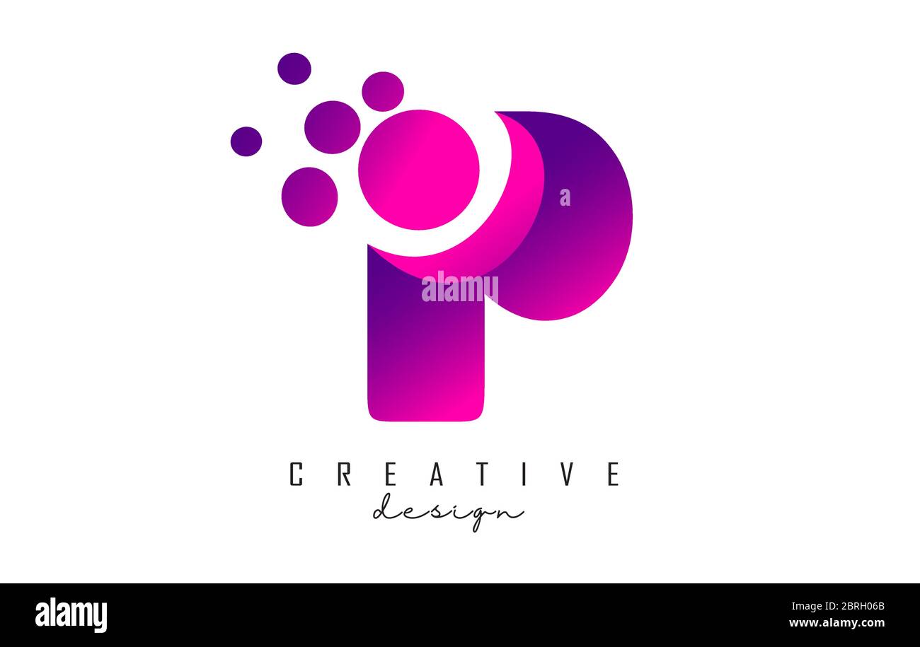 P Dots Letter Logo with Purple Pink Bubbles Vector Illustration. Dots ...