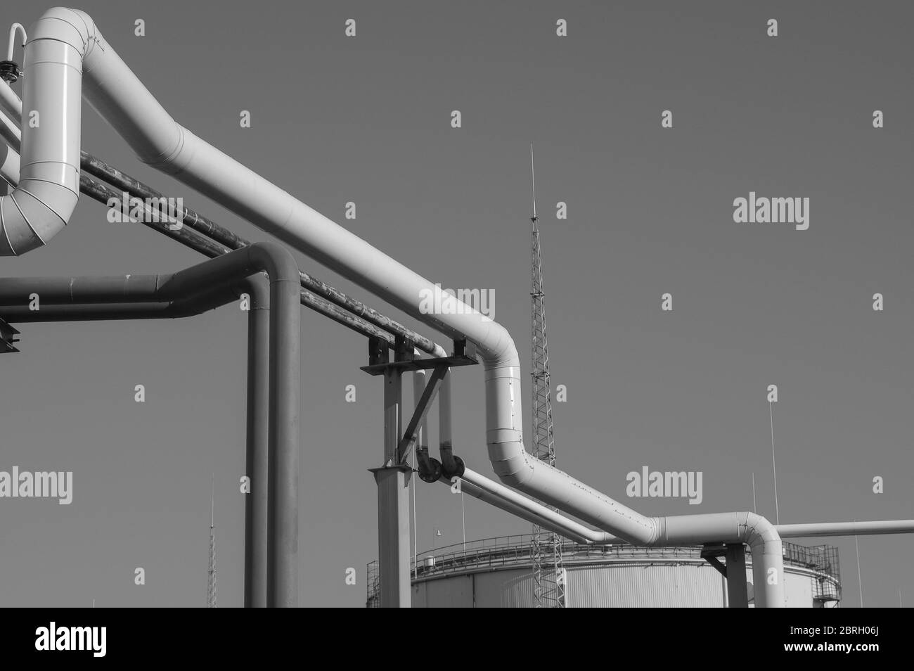 Pipeline and pipe rack of petroleum industrial plant. Offshore Industry oil and gas production