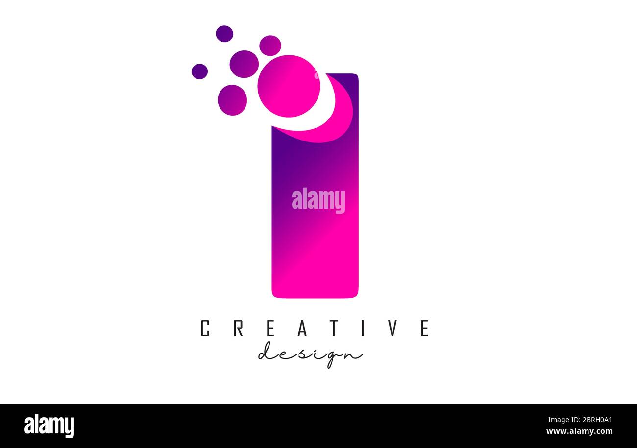 I Dots Letter Logo with Purple Pink Bubbles Vector Illustration. Dots ...