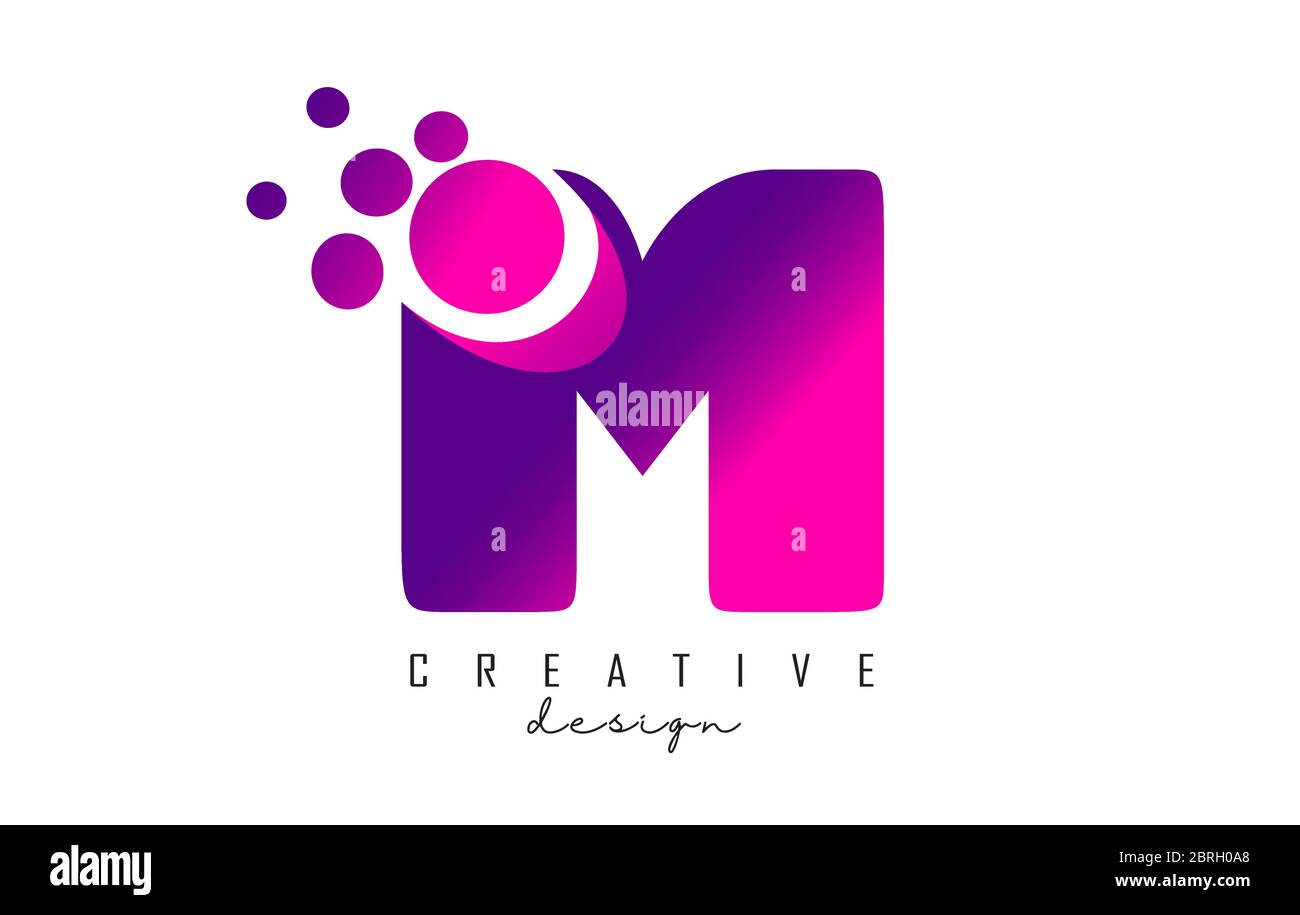 M Dots Letter Logo with Purple Pink Bubbles Vector Illustration. Dots ...