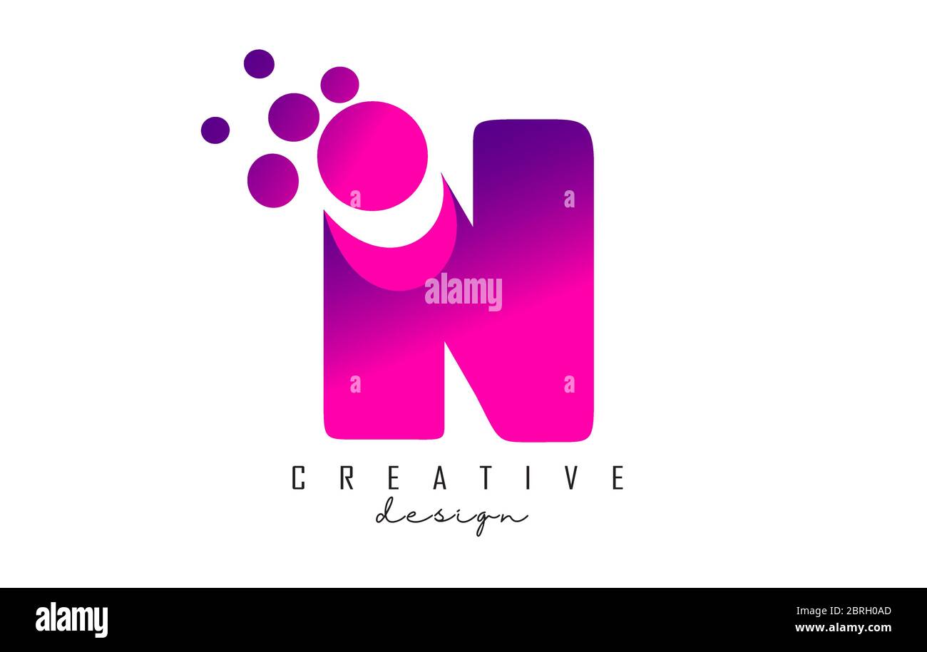 N Dots Letter Logo with Purple Pink Bubbles Vector Illustration. Dots ...