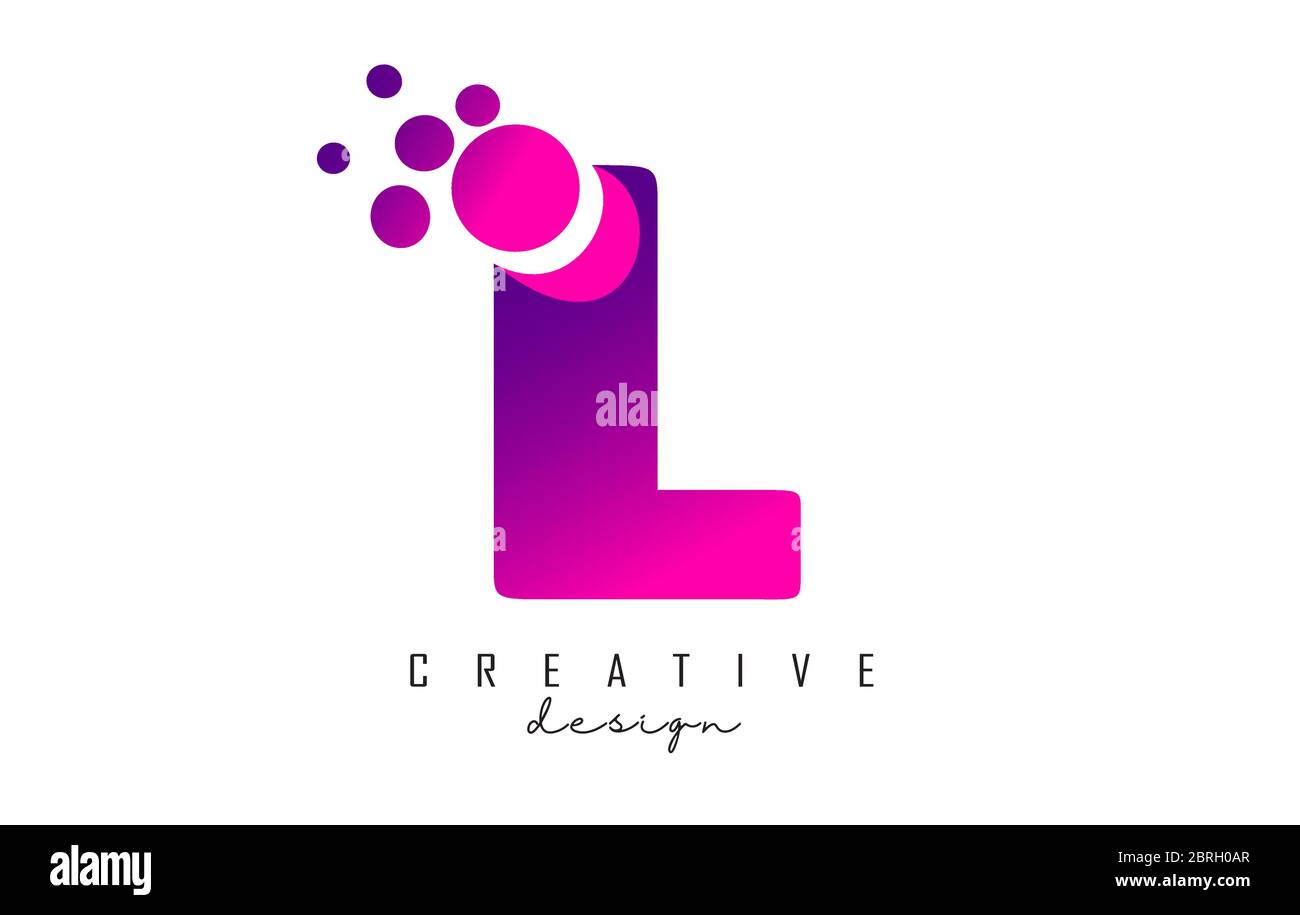 L Dots Letter Logo with Purple Pink Bubbles Vector Illustration. Dots ...