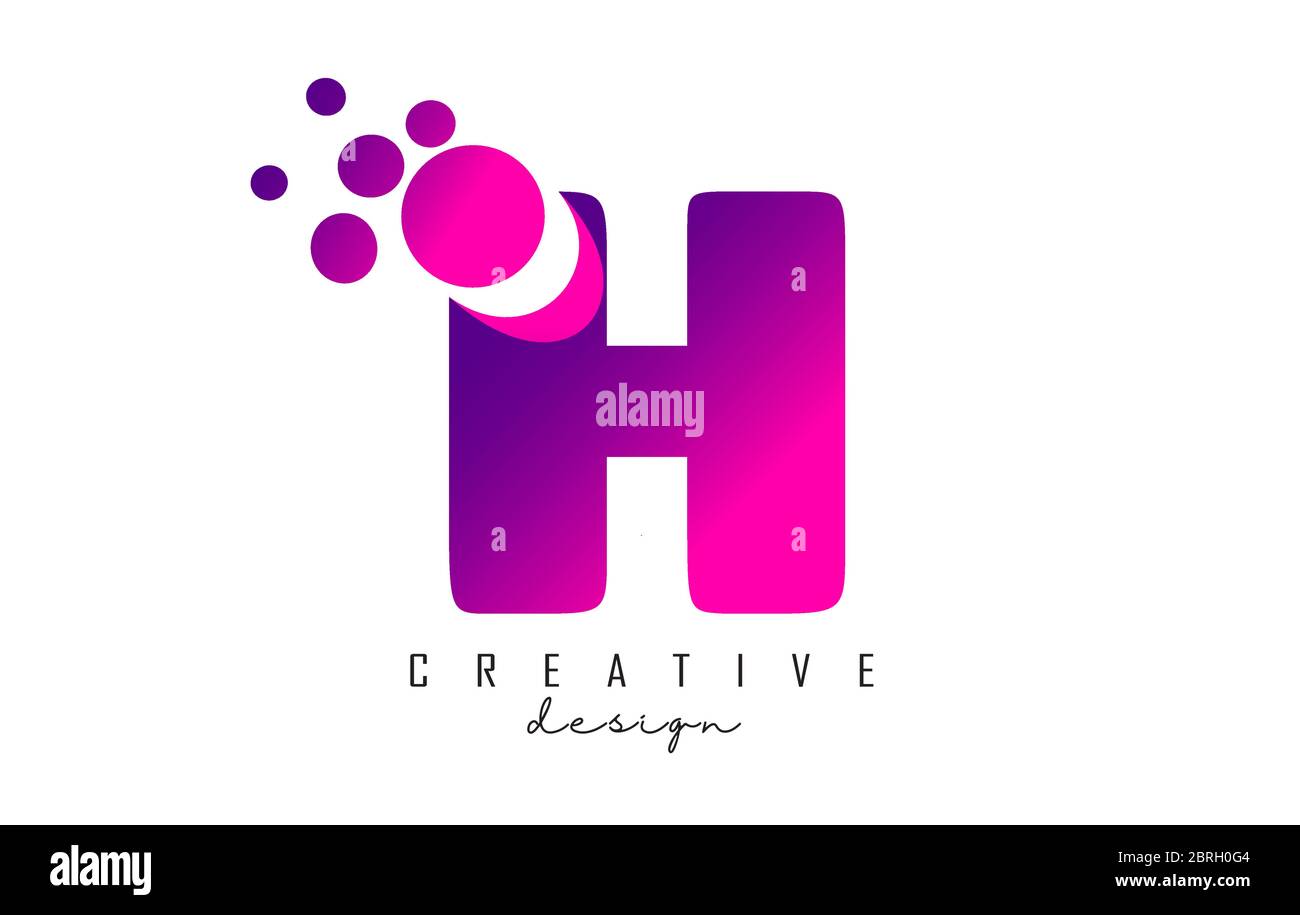 H Dots Letter Logo with Purple Pink Bubbles Vector Illustration. Dots ...