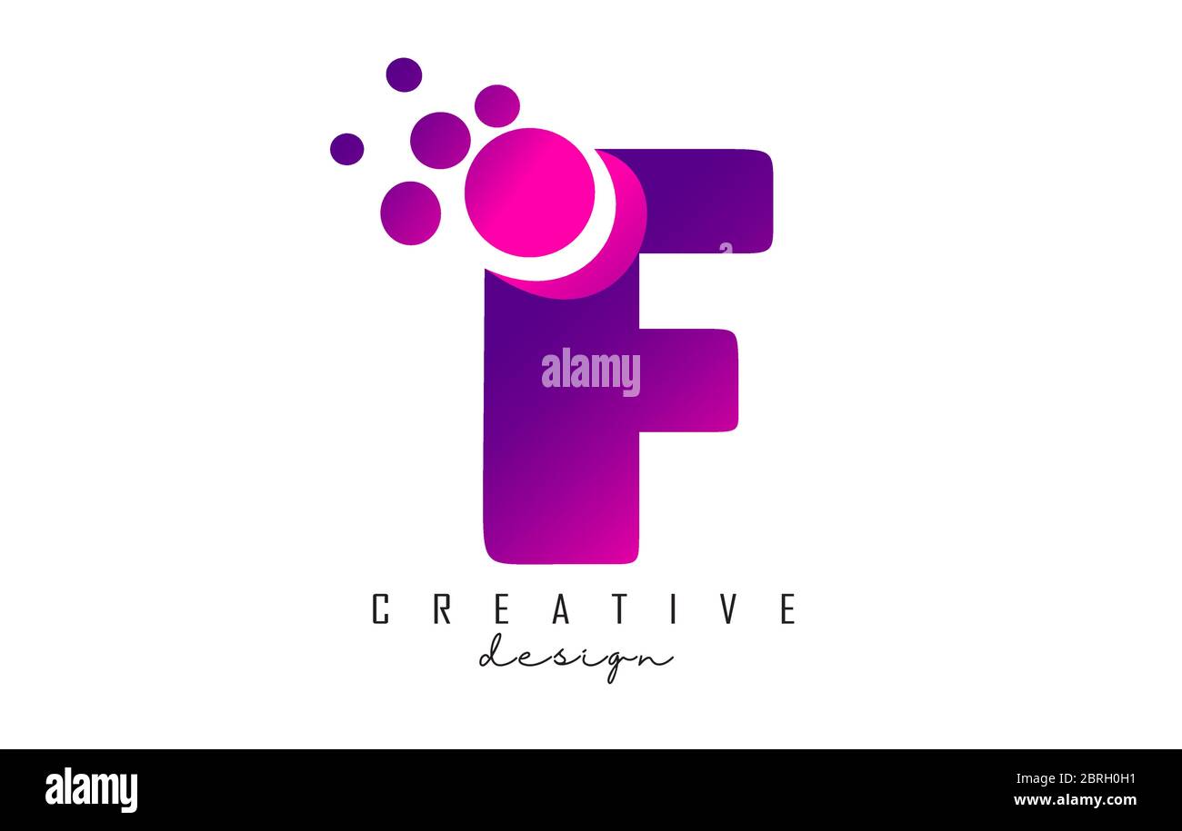 F Dots Letter Logo with Purple Pink Bubbles Vector Illustration. Dots ...