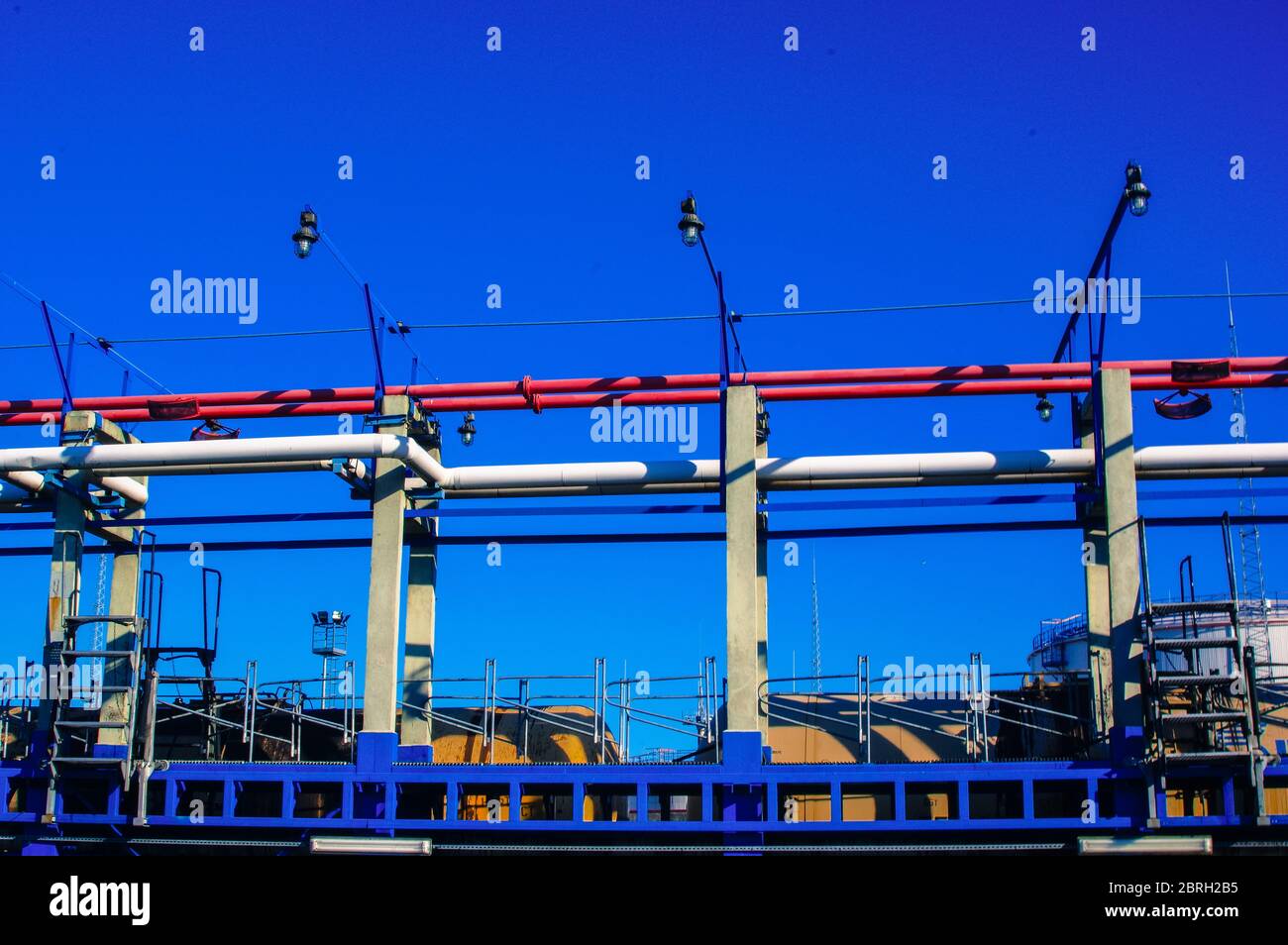 Pipeline and pipe rack of petroleum industrial plant. Offshore Industry ...