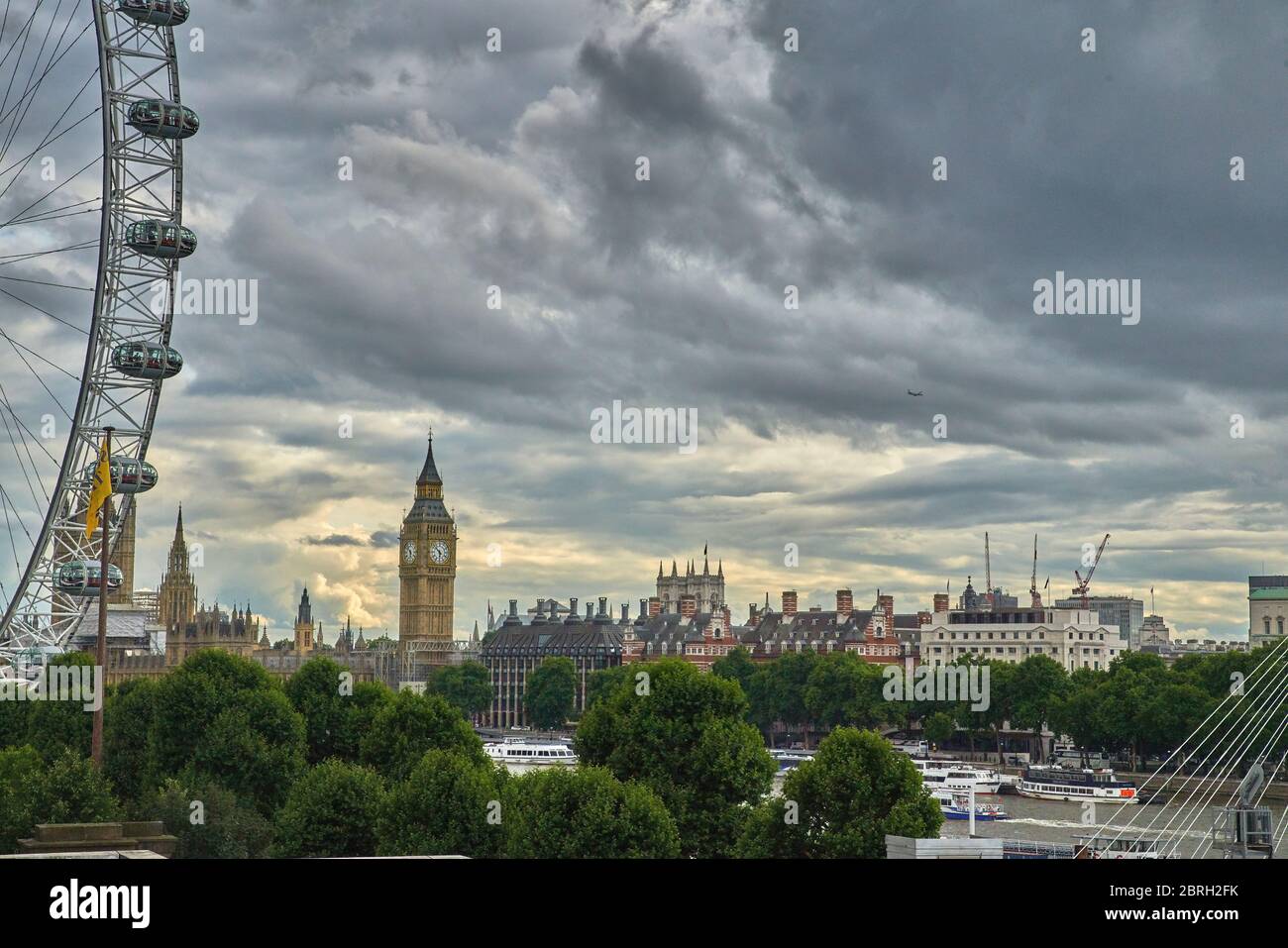 Blue sky on the Big Ben area in the Thames river Stock Photo